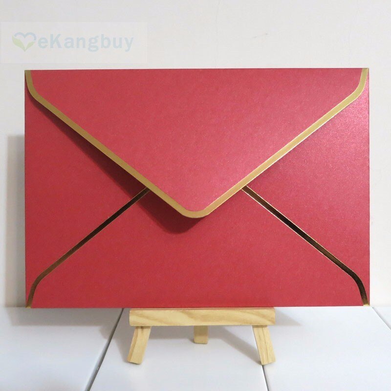 25 stuks 194 x 134mm(7.5 x 5.2 inch) parelkleurige enveloppen met gouden stempel, dikke envelop voor huwelijksuitnodigingen: Rood