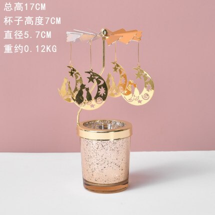 Spinning Rotating Metal Carousel Tea Light Candle Holder Lamp Christmas Candle Holder Decoration Decoration Candle: Grey