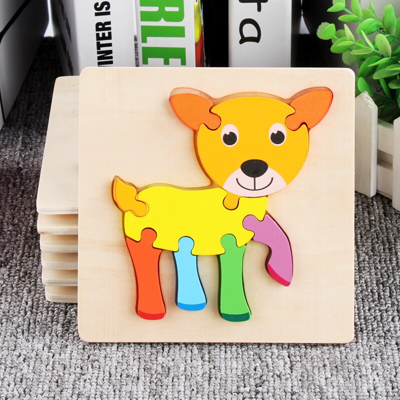 Children's wooden 3D cartoon animal three-dimensional puzzle baby early education small jigsaw puzzle toy: Little donkey