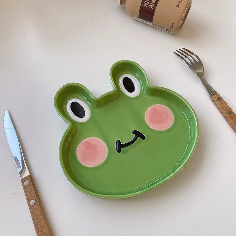 Cute Animal Ceramic Plate Breakfast Beef Dishes Cartoon Rabbit Frog Dessert Dish Fruit Snack Plate Animal Dish Dinnerware Set: Silver