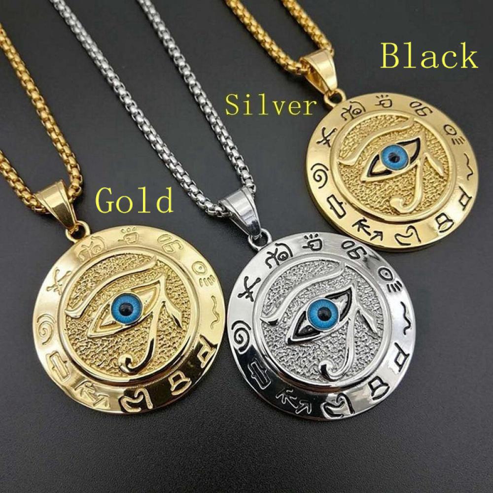 Oog Van Horus Moslim Rune Patroon Ronde Hanger Ketting Heren Ketting Sliding Hanger Metalen Ketting Amulet Accessoire Sieraden