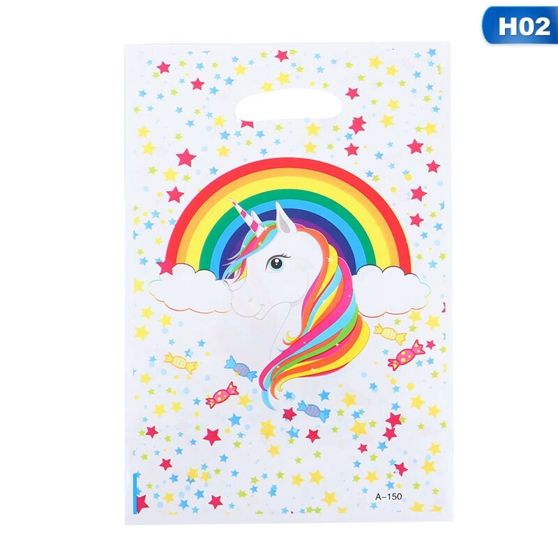 10Pcs Cartoon Rainbow Unicorn Flamingo Plastic Bags Candy Bag For Party Wedding Birthday Package Box Party Supplies: H02