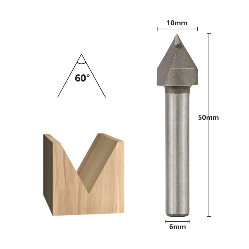 Fraise à graver en carbure 1pc 6 x 10mm 60 degrés, fraise à bois à rainure en v, fraise à bois cnc
