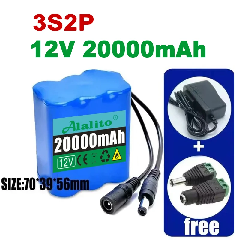 Batteria 12V 30ah 3s3p 18650 agli ioni di litio 12V 20ah-50ah DC12.6V batteria ricaricabile di grande capacità con BMS + caricabatterie: verde