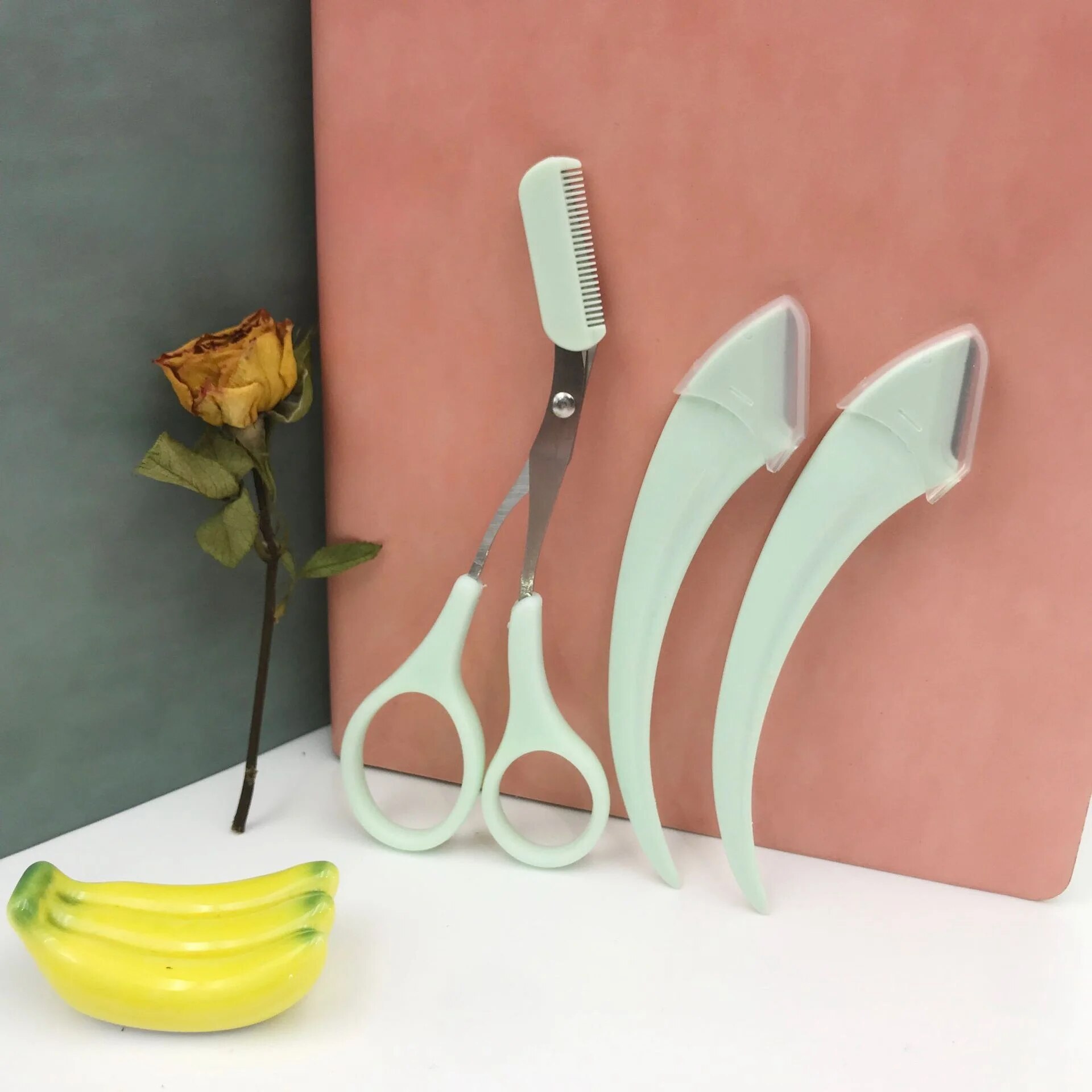 Juego de recortador de cejas con peine, perfecto para hombres y mujeres, adecuado para todo tipo de piel, maquinilla de afeitar y tijeras curvadas para EasyHair Remova