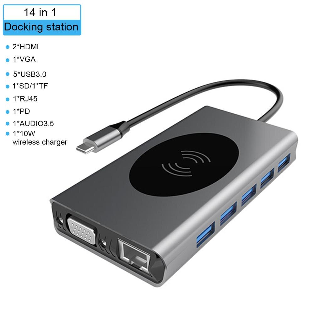 Usb Type C Hub Naar Hdmi RJ45 Lan Multi Usb 3.0 Pd Adapter Om 4K 30Hz USB-C Hub voor Macbook Pro Air Dock Usbc Type-C Hub Splitter: 14 IN 1