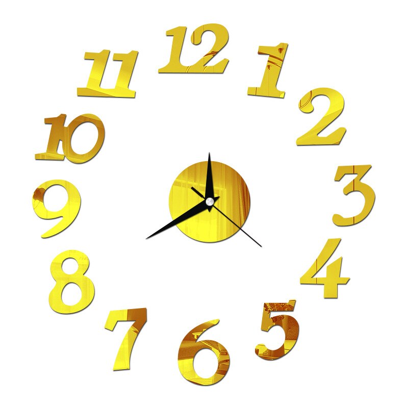 Mordern Number DIY Stickers Wall Clock Silent Quartz Clock For Home Office Decor Acrylic Mirror Black Christmas Decor: Gold