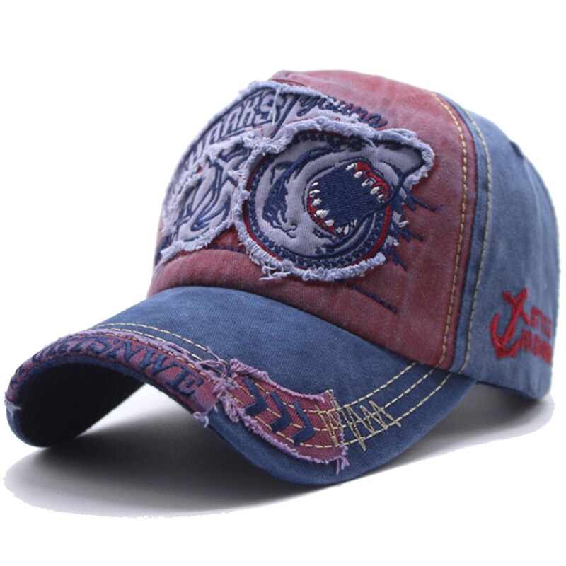Hoed Mannelijke Zomer Schaduw Baseball Cap 100% Katoen Shark Geborduurde Hoed Unisex Verstelbare Piek Cap Dames Casual Zon