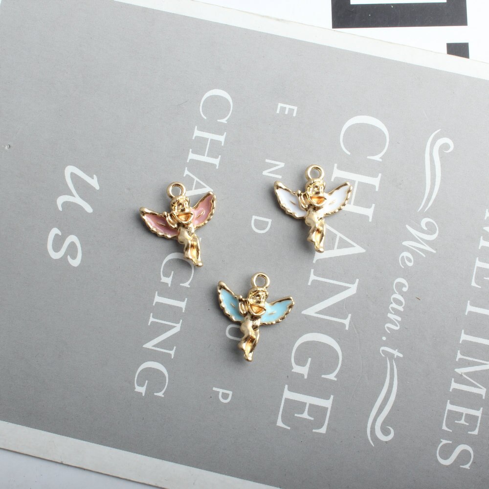 10Pcs/Lot Christmas Angel Charms For Jewelry Making Enamel Gold Color Tone DIY Handmade Jewelry Accessories