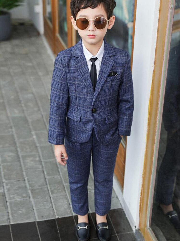 Conjunto de chaqueta informal para niños de 3 a 11 años, traje de 2 piezas a cuadros con un solo botón, ropa de y boda, H80