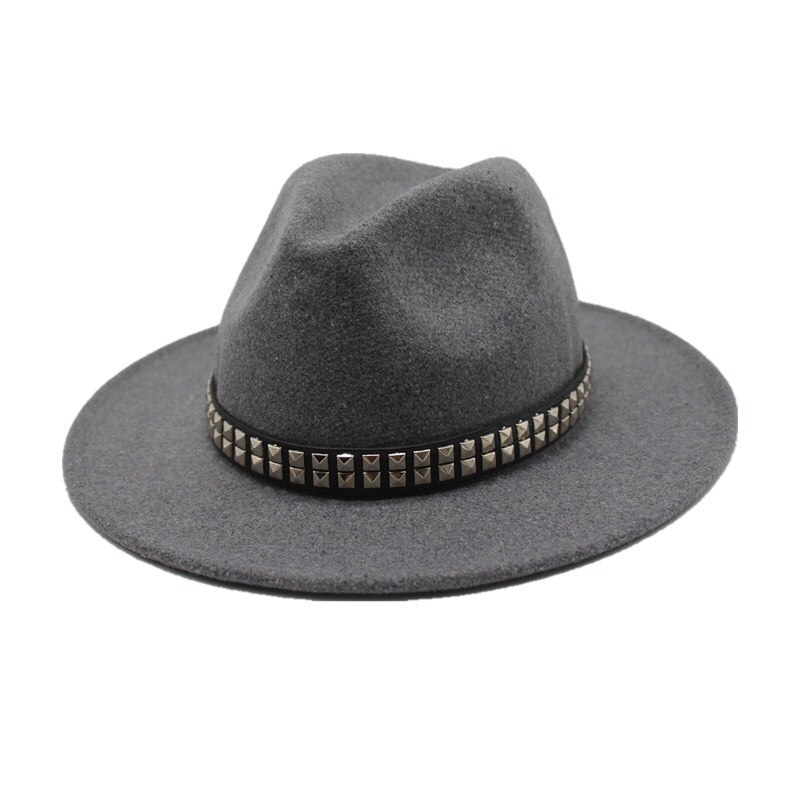 oZyc Autumn Winter wool Sun Hat Women Men Fedora Hat Classical Wide Brim Felt Floppy Wool100% Solid color Cap hats: Light hemp gray