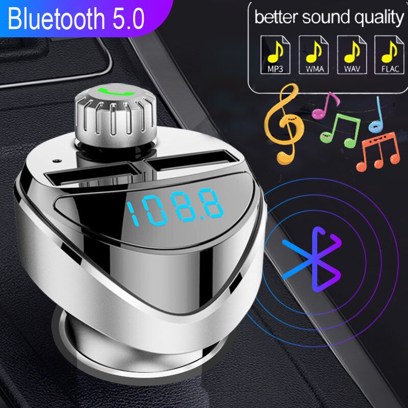 Jinserta Bluetooth 5.0 Fm-zender Handsfree Dual Usb Charger Ondersteuning Tf-kaart/U Disk Muziekspeler Auto Kit