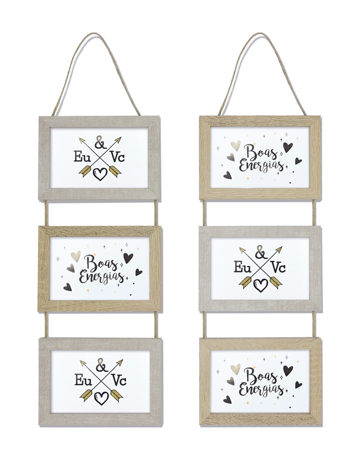 Set wooden Triple photo frames for wall hanging-Original Collage for Photos 10x15 cm: Rustic