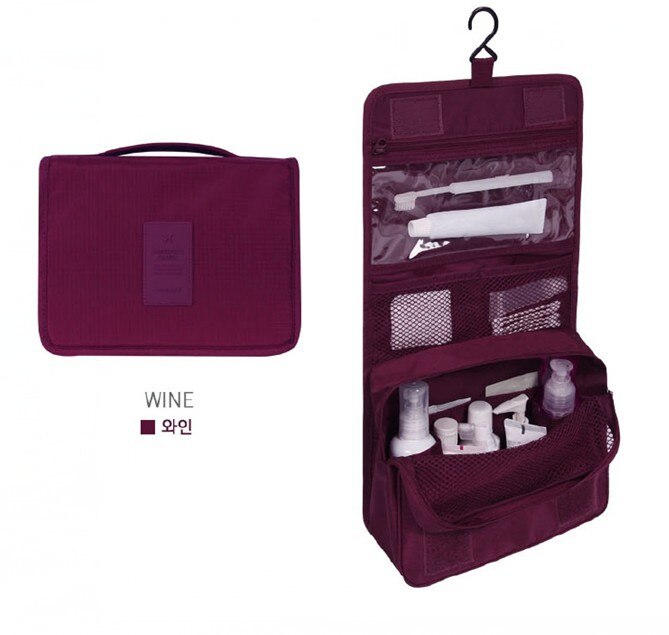 Waterproof Packing Cubes Travel Large Capacity Storage Bag Portable Hook Wash Cosmetic Bag Travel Accessories: WineRed