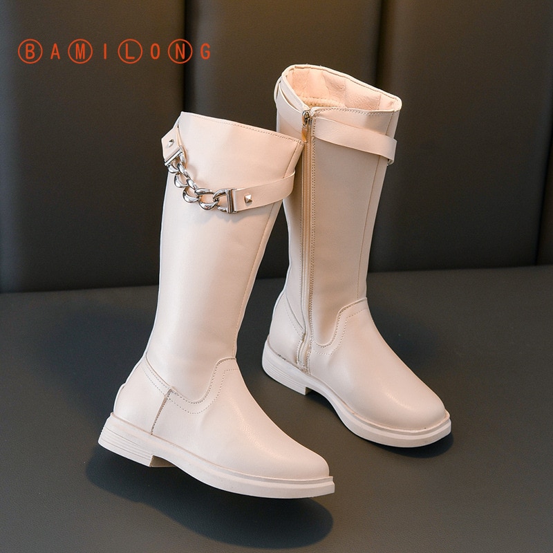 Bamilong outono inverno crianças botas para meninas moda legal botas de borracha na altura do joelho botas de motocicleta das crianças botas longas b403