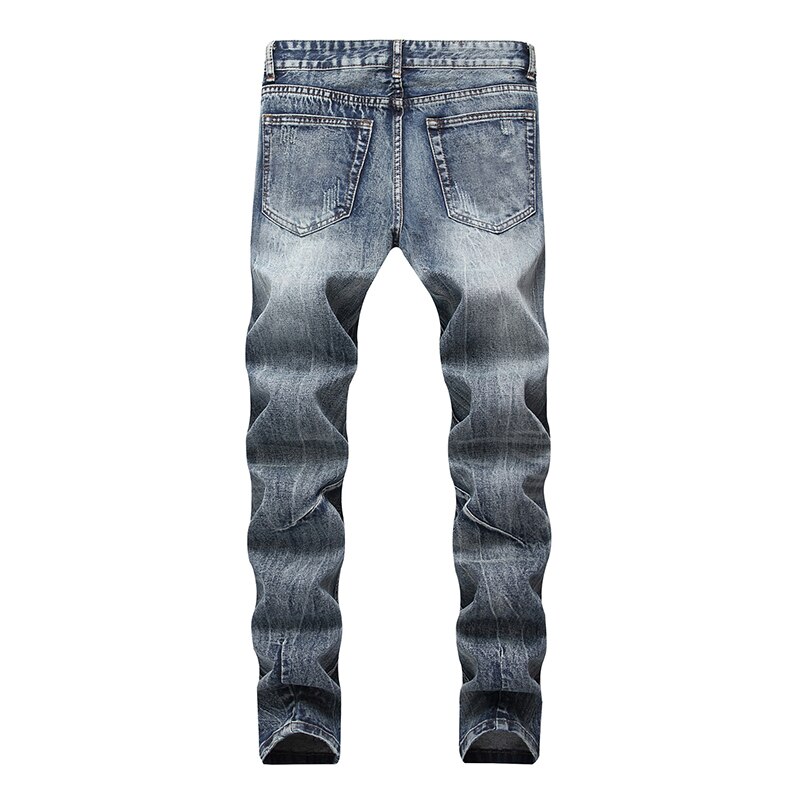 Rippade jeans män denimbyxor märke klassisk denim stor storlek förstört retro slim fit typ bomull