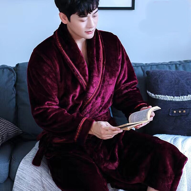 Men's Winter Nightgown Warm Flannel Sleepwear For Men Plus Size Nightwear Comfortable Thick Homewear For Men: Colour1 / XXXL