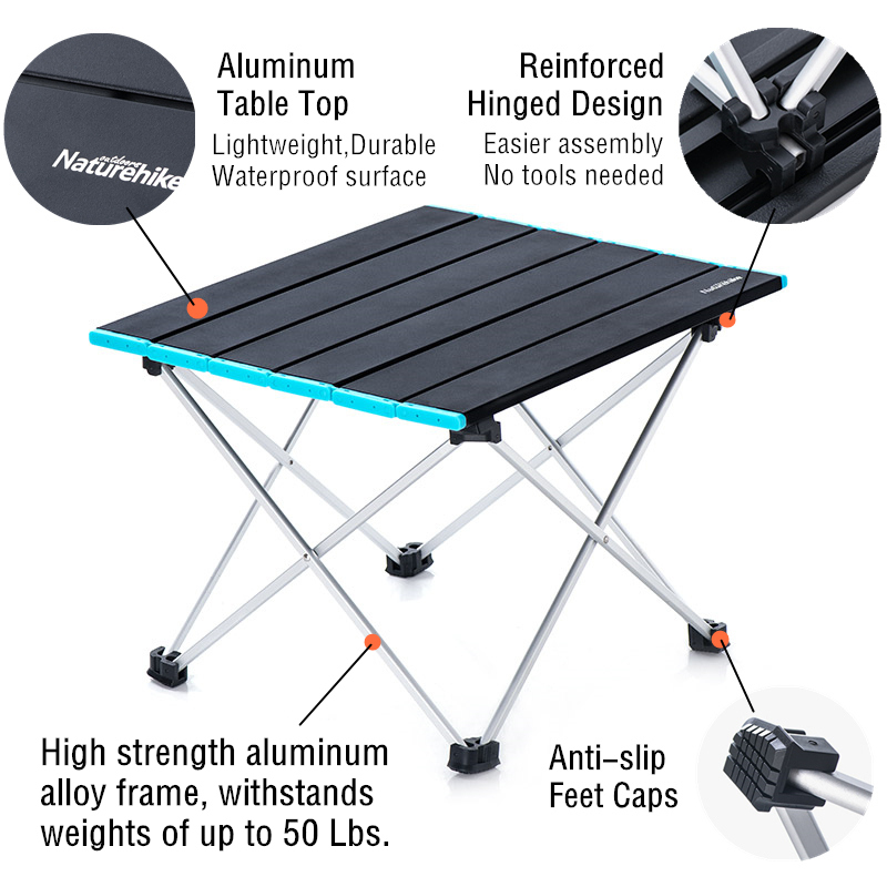 Naturehike letvægtsbord kompakt roll up aluminiumsbord bærbart sammenklappeligt picnicbord sammenfoldeligt metal foldbart campingbord