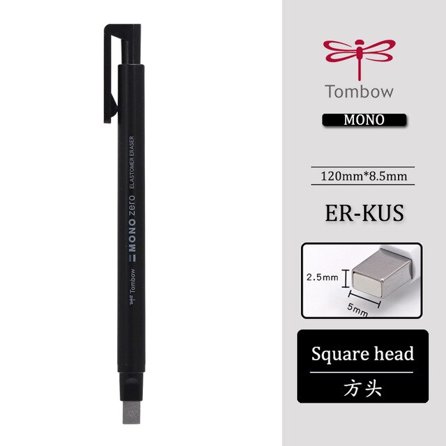 TOMBOW MONO Zero Eraser Mechanical Eraser Meticulous Highlighting Refillable Pen Shape Rubber Press Type School Stationery: square - black