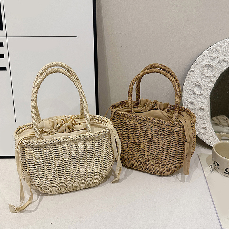 Zomer strozak dames grote capaciteit handvat tas handgemaakte geweven bakken tas trendy rotan strandtassen mode vakantietassen