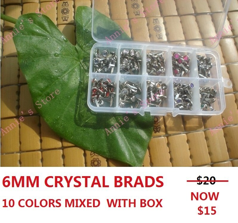 ! strass brads, Gemengde kleur 6mm crystal brads met mooie doos + Gratis bezorging