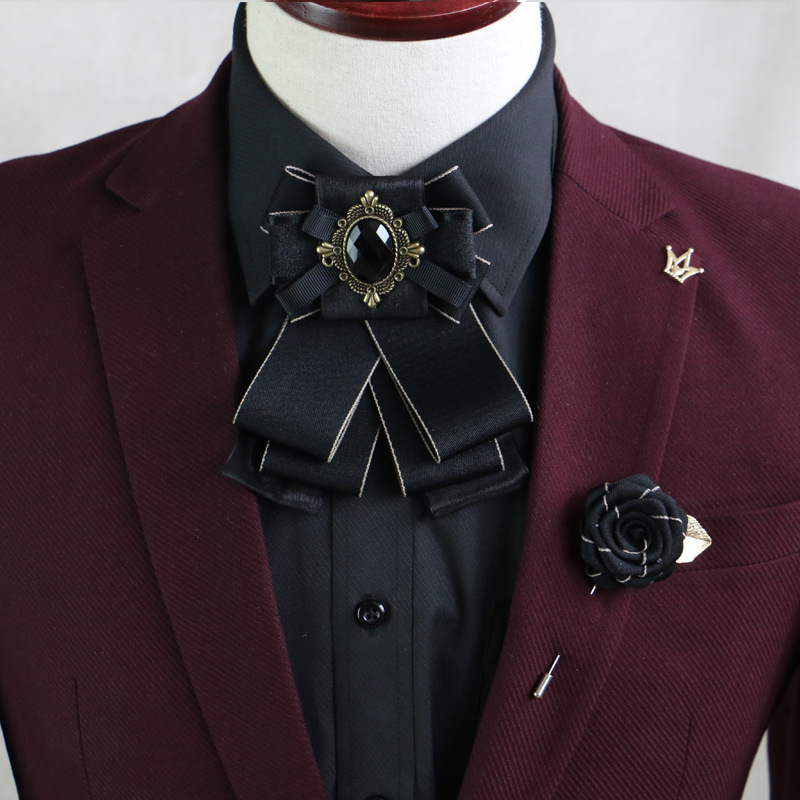Nydelig diamantbånd sløyfe herre bryllupsdress uniform brudgom kjole sommerfugl bankett tilbehør vinrød marineblå rosa