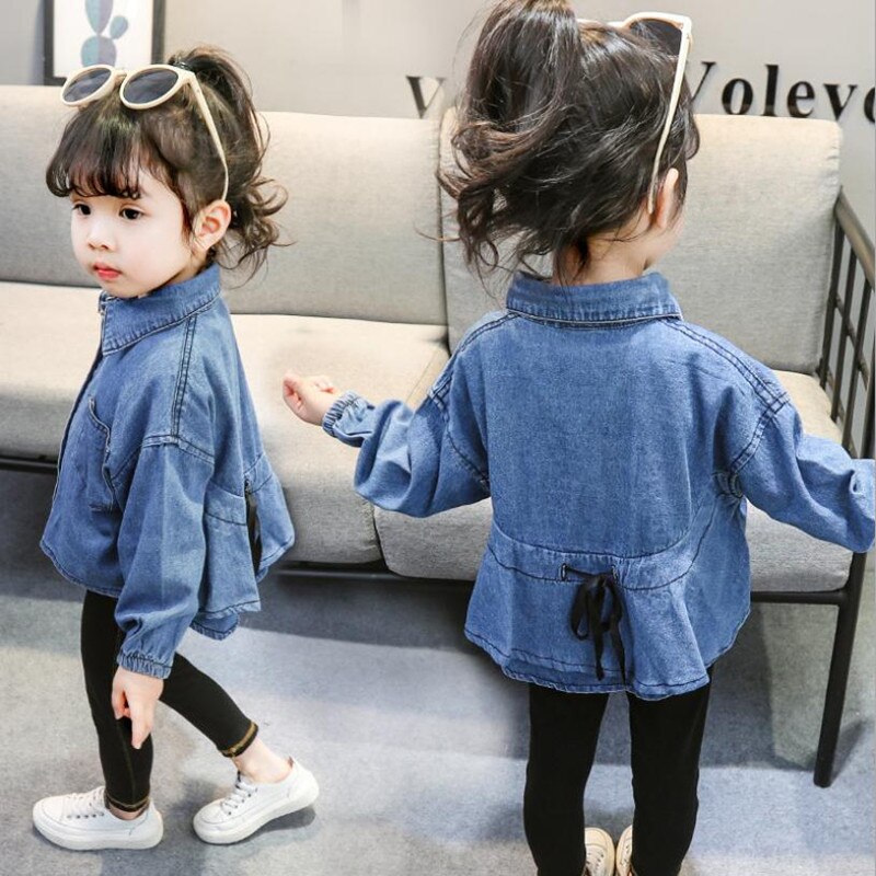 Børnetøj pigeskjorter forår langærmet bomuld denimblå enkeltradet sløjfe snøring småbørn pigebluser 1-5 år: 24m