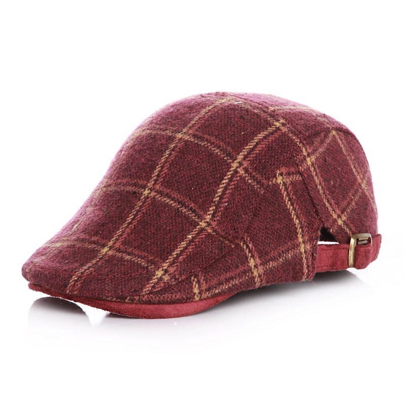 Chapeau plat en laine pour enfants, bonnet à carreaux, bonnet plat, printemps de 2-5 ans
