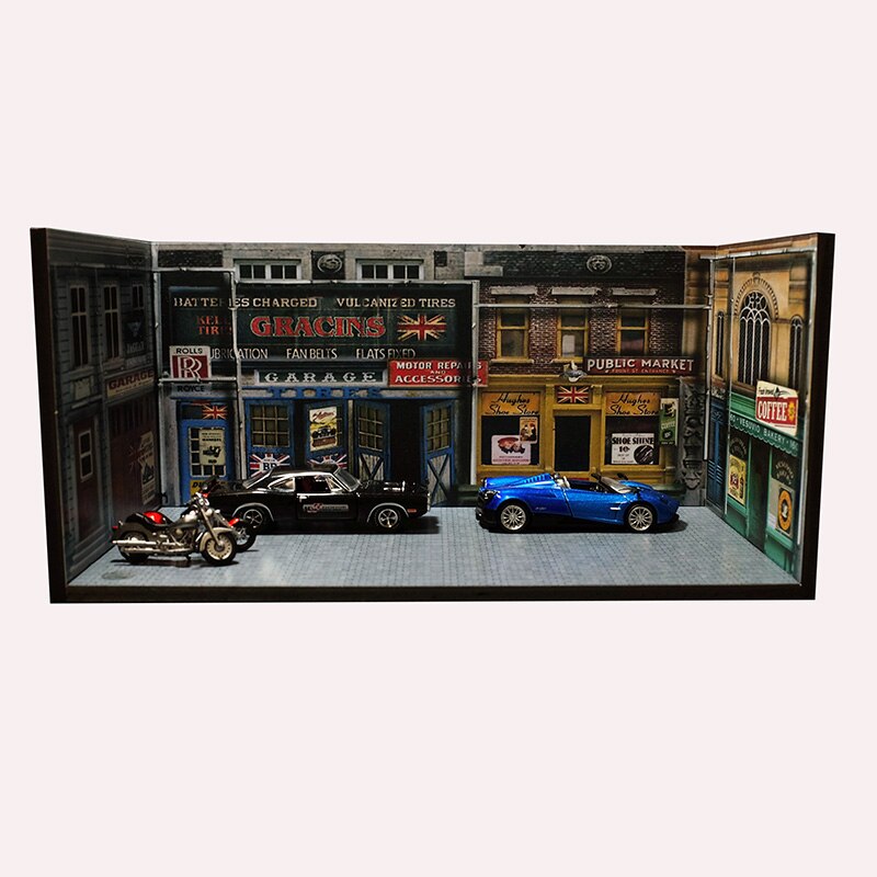 1/64 Garage Parkplatz Straße Szene Schießen Bord Diorama Geeignet für druckguss Auto Modell Sammlung Anzeige