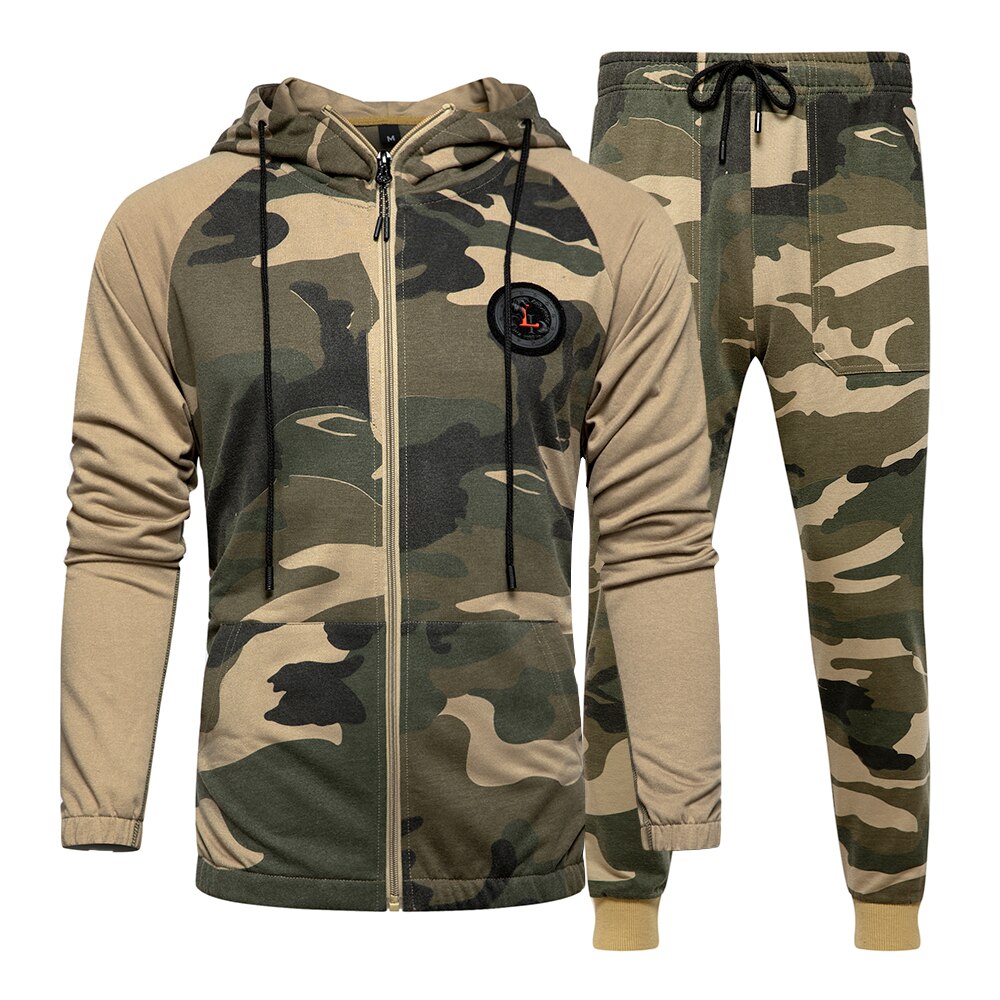 2 stück setzt Camo Jacke + Hosen anzug Männer Herbst sportlich Kleidung Trainingsanzug Mit Kapuze Oberbekleidung Hoodie Fitness Sweatshirts