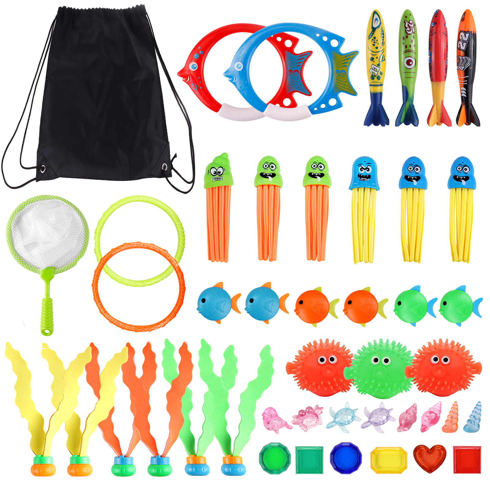 33Pcs Funny Kids Duiken Speelgoed Set Onderwater Water Spelen Speelgoed Met Opbergtas Voor Jongens Meisjes Zomer Games Zwemmen pool Party: 45pcs