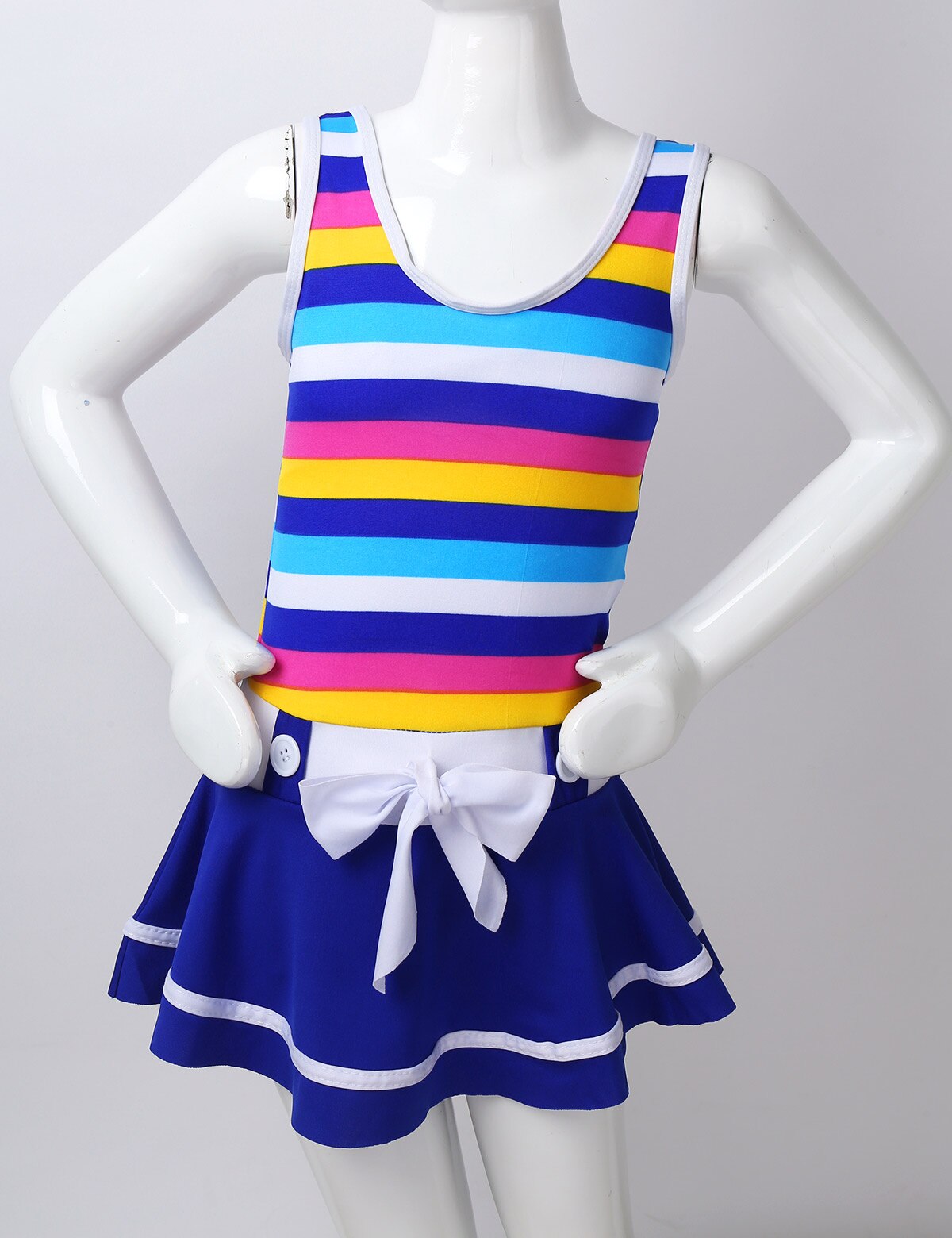 Summer Kids Girls One-piece Wide Shoulder Strap Striped Bowknot Swimsuit Swimwear Bathing Suit Children Quick Dry Swim Beachwear