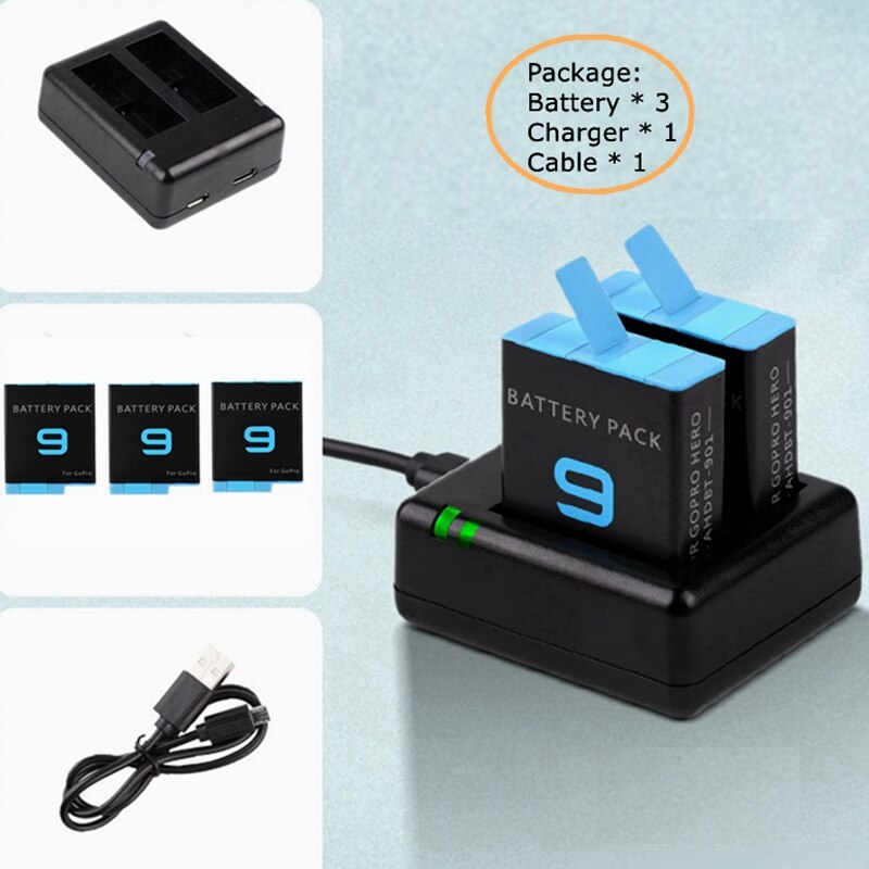 1720 mah hero 9 full decode -akku+micro usb/c-tyypin kaksoislaturi gopro hero 9: lle, musta ladattava litiumioniakku: 3 akku 1 laturi