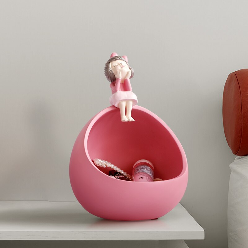 Zoete Roze Meisje Met Decoratieve Dozen Candy Box Key Phonesstorage Box Office Tafel Ornamenten Home Decoratie Accessoires Moderne