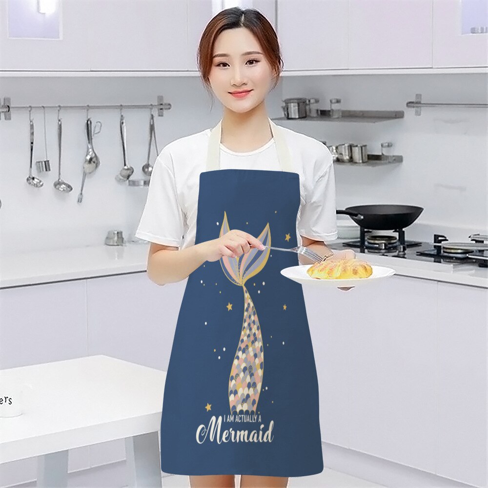 kid apron Kawaii Girl Mermaid Printed Sleeveless Aprons Kitchen Women Cotton Linen Pinafore Home Cooking Baking Waist Bib