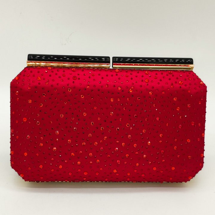 Boutique De FGG Oranje Crystal Vrouwen Evening Clutch Bag Metalen Frame Acryl Sluiting Bruiloft Banket Keten Schoudertas Handtas: Red Evening Bag