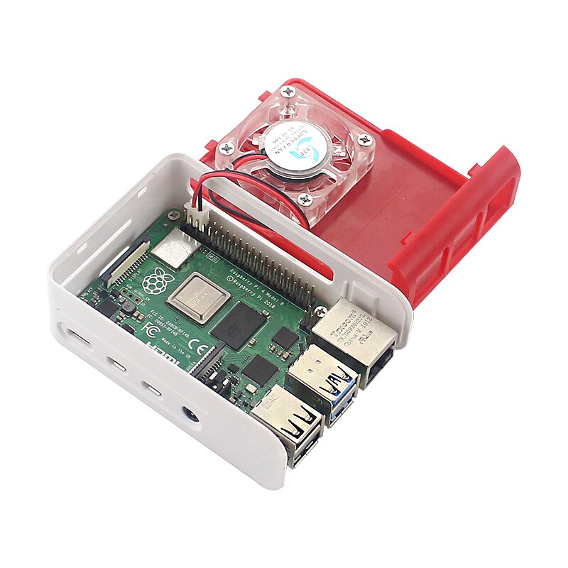 Raspberry Pi 4 ABS Case with LED Backlight Cooling Fan Red White Housing Sliding Cover Shell for Raspberry Pi 4 Model B