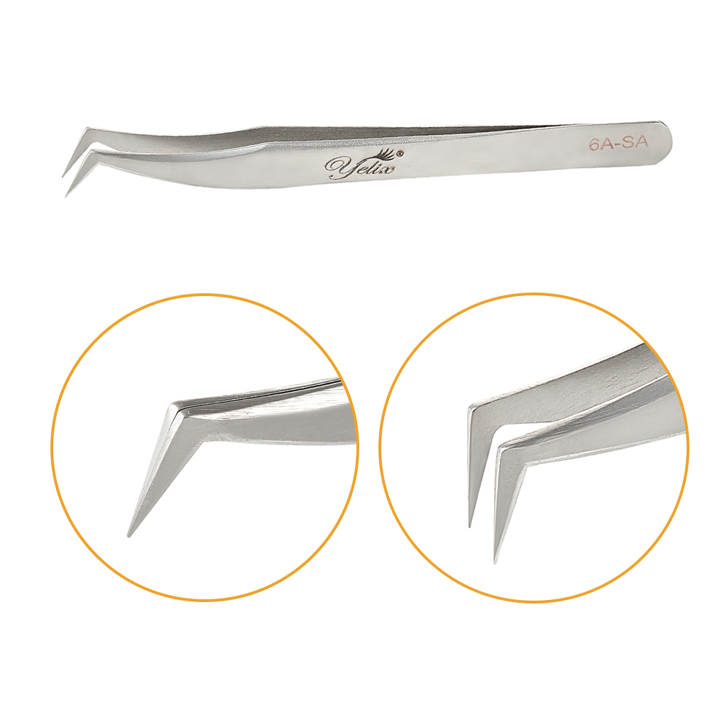 Pinzas de belleza para extensión de pestañas, herramientas de maquillaje de precisión, pinzas para pestañas, juego de injerto de pestañas 6A-SA