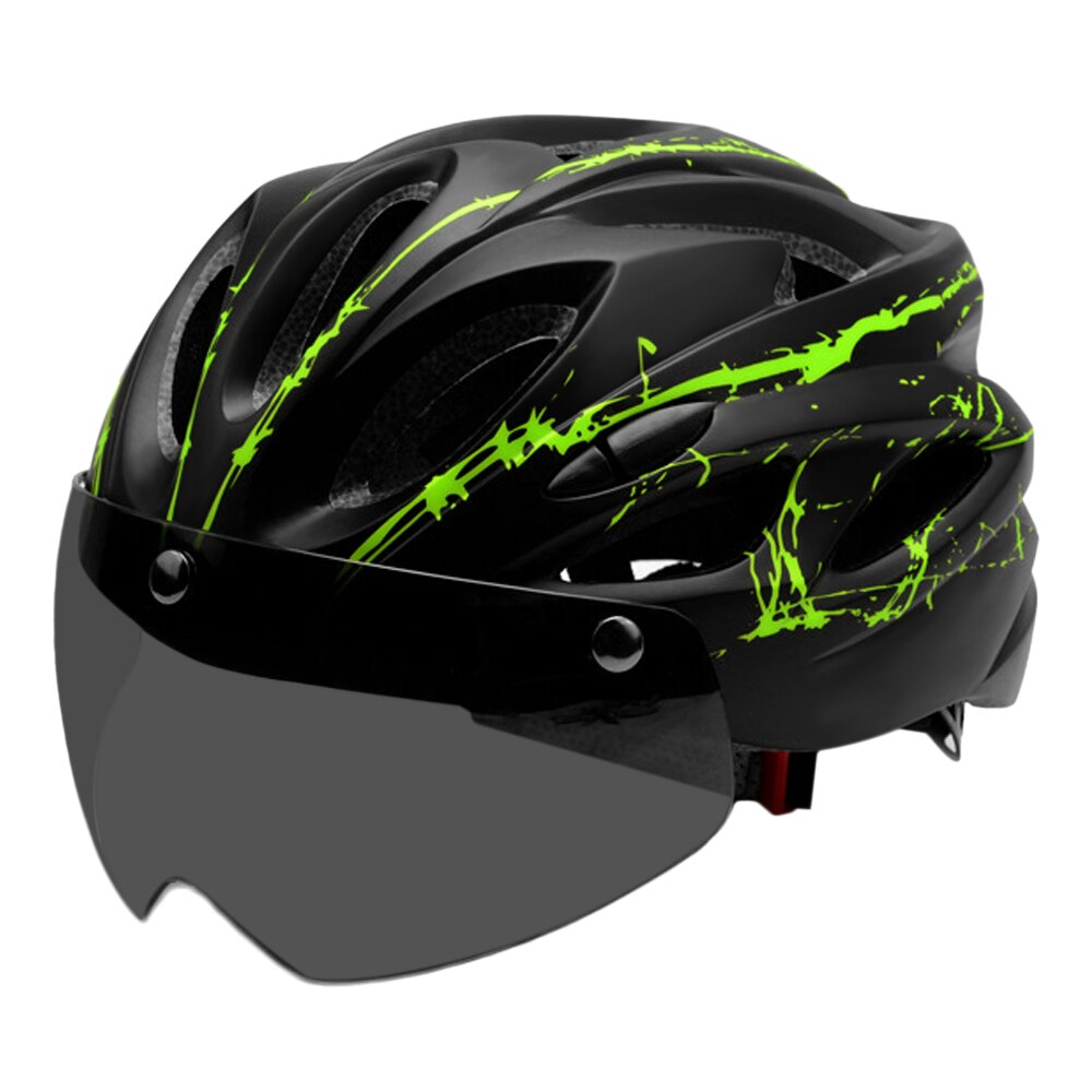 Lixada cykelhjelm justerbar med aftagelige magnetiske beskyttelsesbriller mountain road cykelhjelme sikkerhedsbeskyttende hjelm 18 ventilationsåbninger: Sort grøn