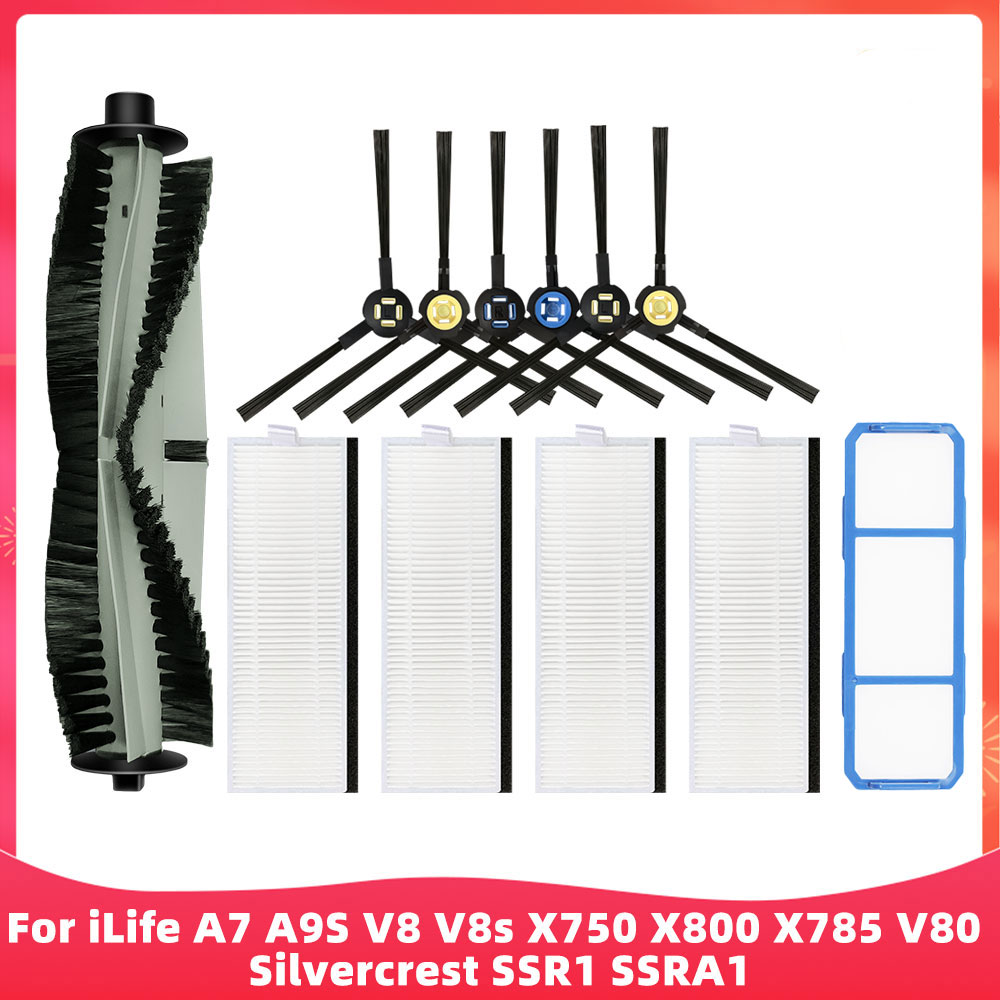 Adatto per ( iLife A7, A9S, V8, V8S, X750, X800, X785, V80, Silvercrest SSR1, SSRA1, DEXP LF-800 ) Rullo, Spazzola Laterale, Filtro: Cioccolato