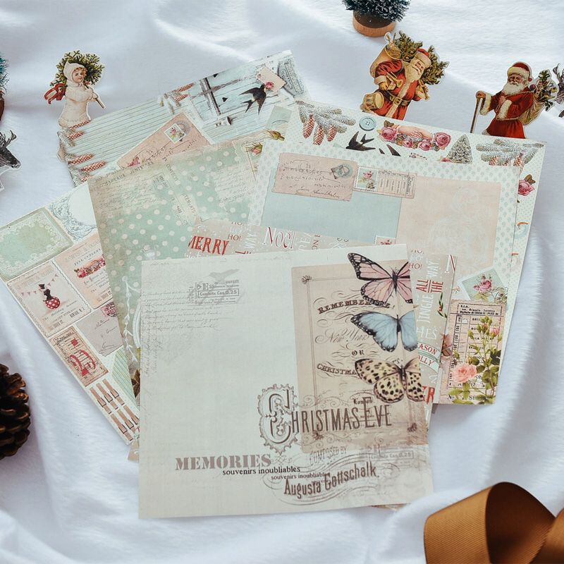 KLJUYP 8 Sheets Merry Christmas Scrapbooking Pads Paper Origami Art Background Paper Card Making DIY Scrapbook Paper Craft