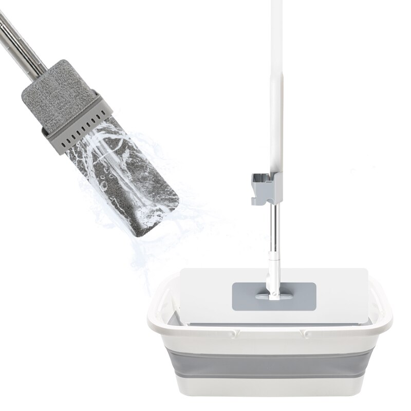 Fregona plana con cubo plegable, accesorio manos libres, almohadilla de repuesto de microfibra, giratoria automática, limpieza del hogar