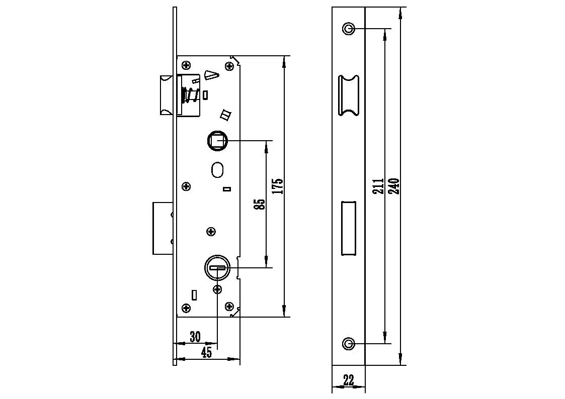Serie enkelt- og flerpunkts innendørs trehuslåssett tilbehør, sylinderlås og aluminiumsdør: Gul