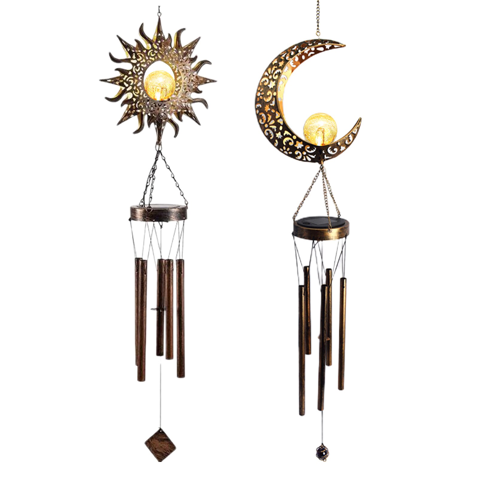 Solar Ramadan Moon Sun Wind Chimes Garden Waterproof Iron LED Light Wind Chime Home Garden Yard Decoration Windchimes