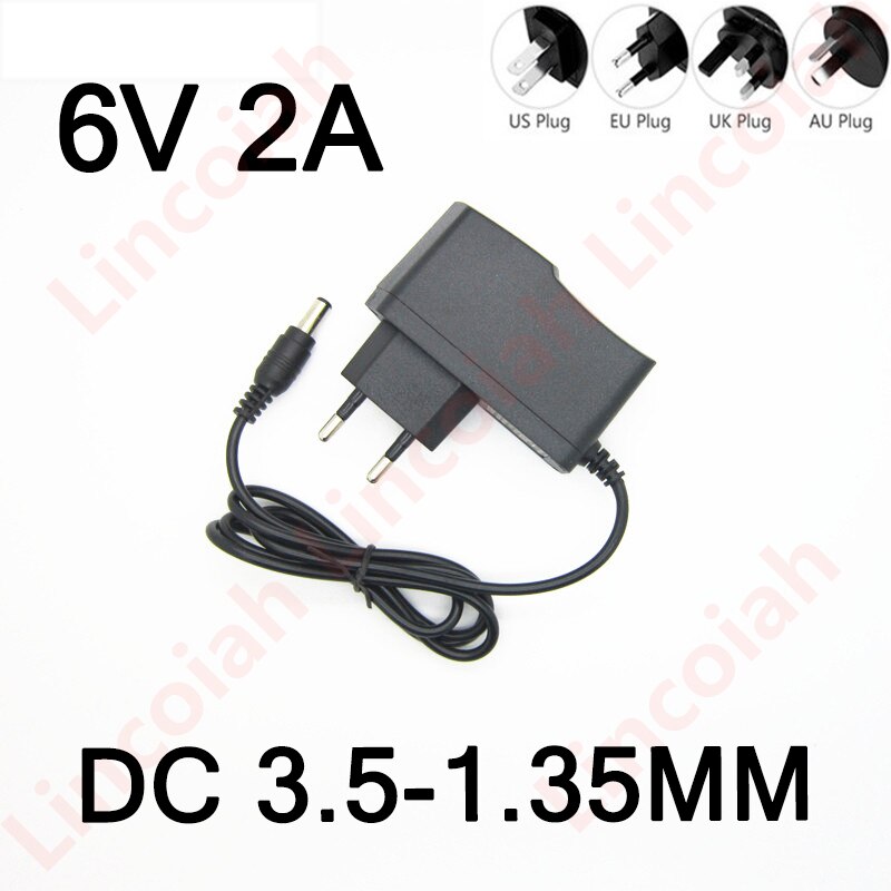 Najlepsza jakość Zasilacz AC/DC DC 6V 2A 2000MA AC 100-240V Konwerter Adapter 6 V Volt Ładowarka Zasilacz Wtyczka EU DC 3.5*1.35mm
