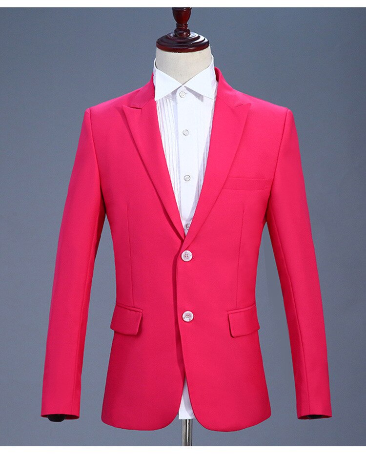 Men's 2 Piece Rose Red Suits With Pants Brand Slim Fit Single Breasted Formal Business Dress Suit Men For Wedding XXL