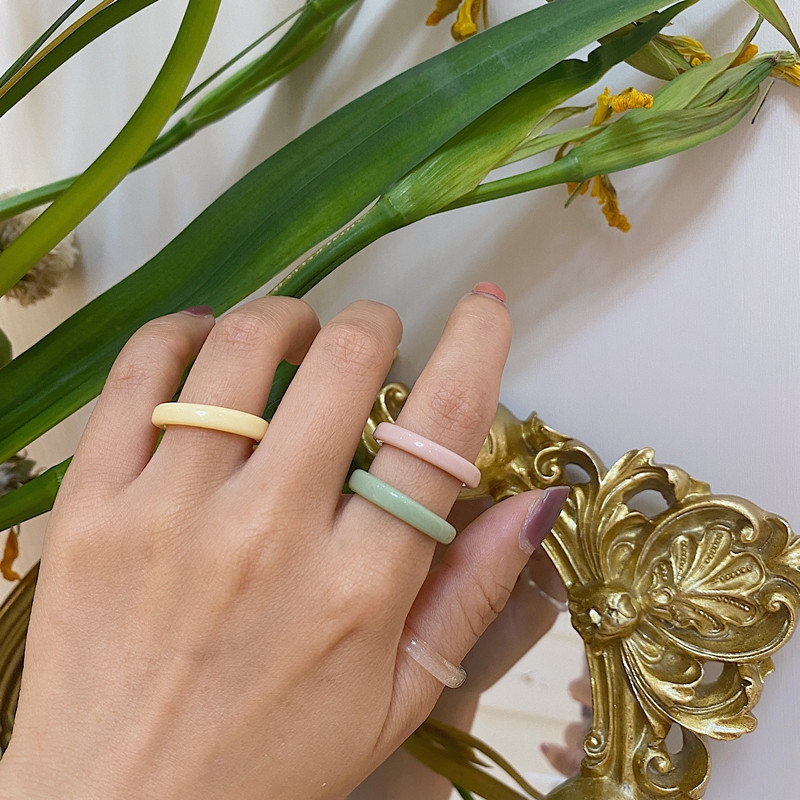 1Pc Kleurrijke Transparante Hars Ring Set Voor Vrouwen Korea Minimalistische Acryl Vrouwelijke Geometrische Ronde Ringen Sieraden Party