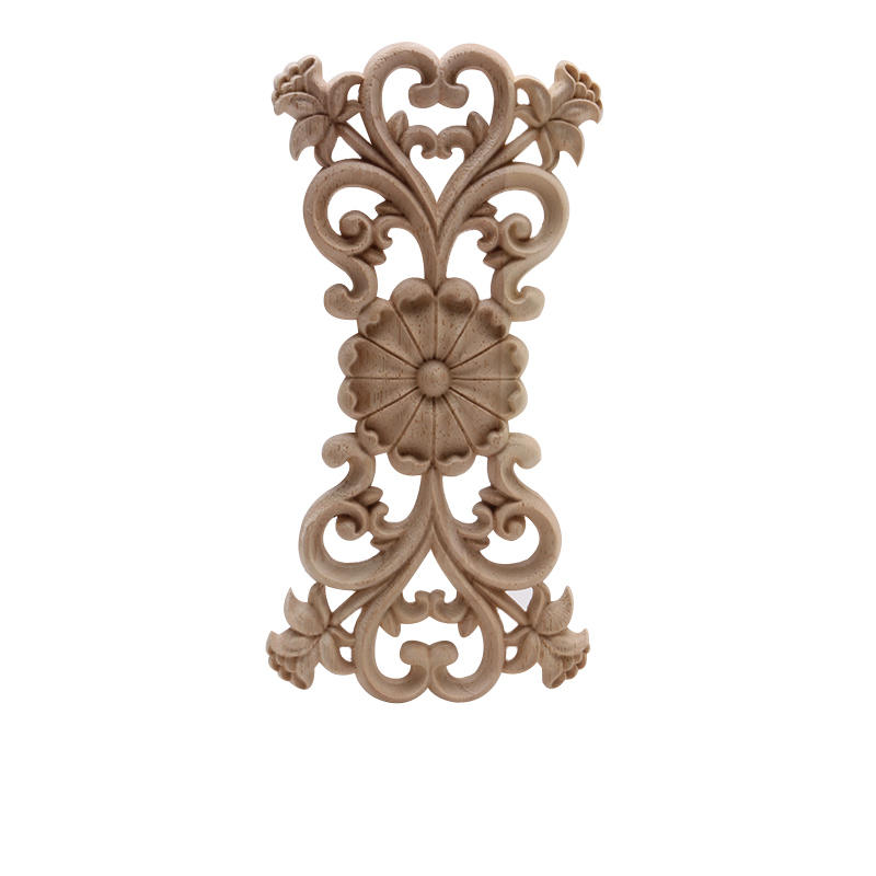 Figurines de madera Onlay apliques de madera Calcomanía para madera decoración antiguo europeo largo grande Floral mueble madera gabinete paredes