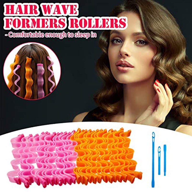 12 pièces 25cm bigoudis spirale boucles pas de vague de chaleur bigoudis Kit de coiffure spirale bigoudis avec 2 pièces style crochets