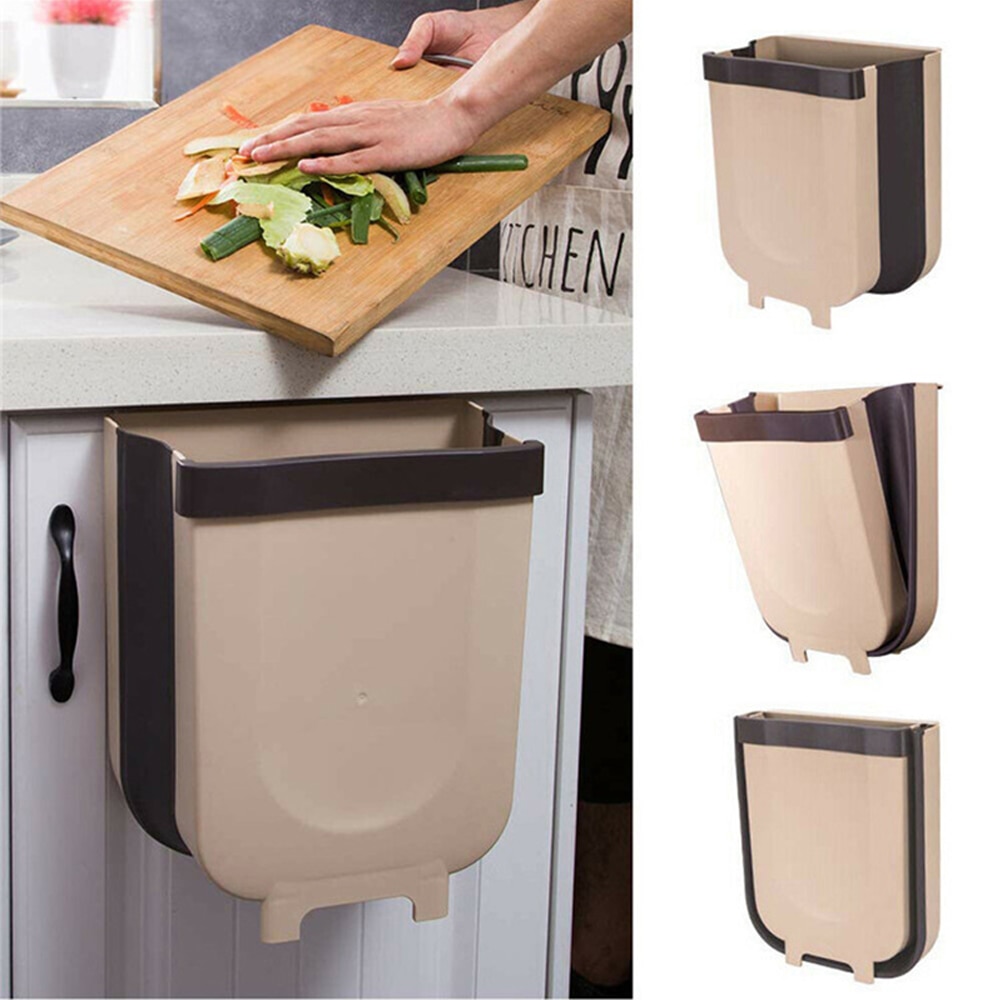 1PC Folding Waste Bin Kitchen Cabinet Door Hanging Trash Bin Trash Can Wall Mounted Trashcan for Bathroom Toilet Waste Storage